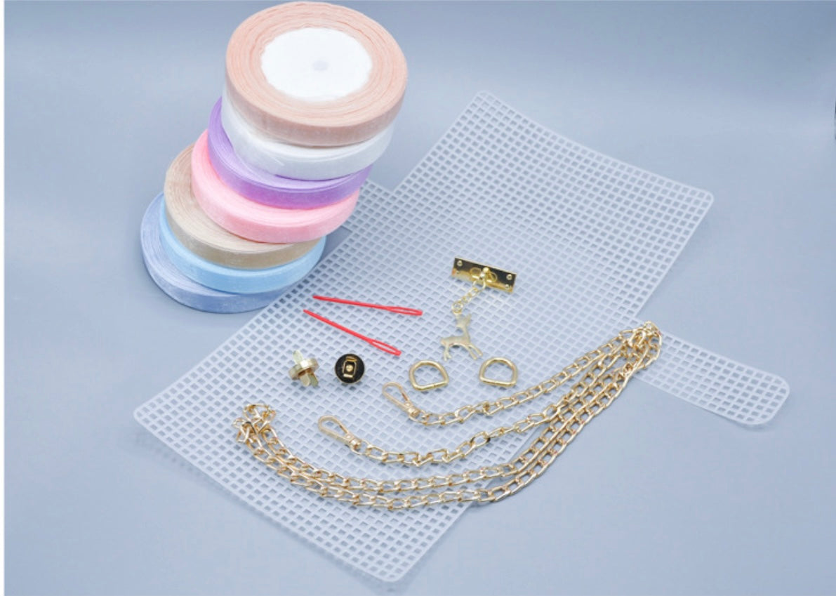 1 Set Mesh Plastic Canvas  Kit for Ribbon Bag