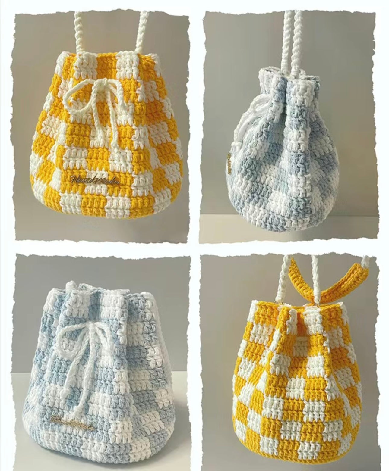1 Set DIY Knitting Handmade chessboard bucket bag