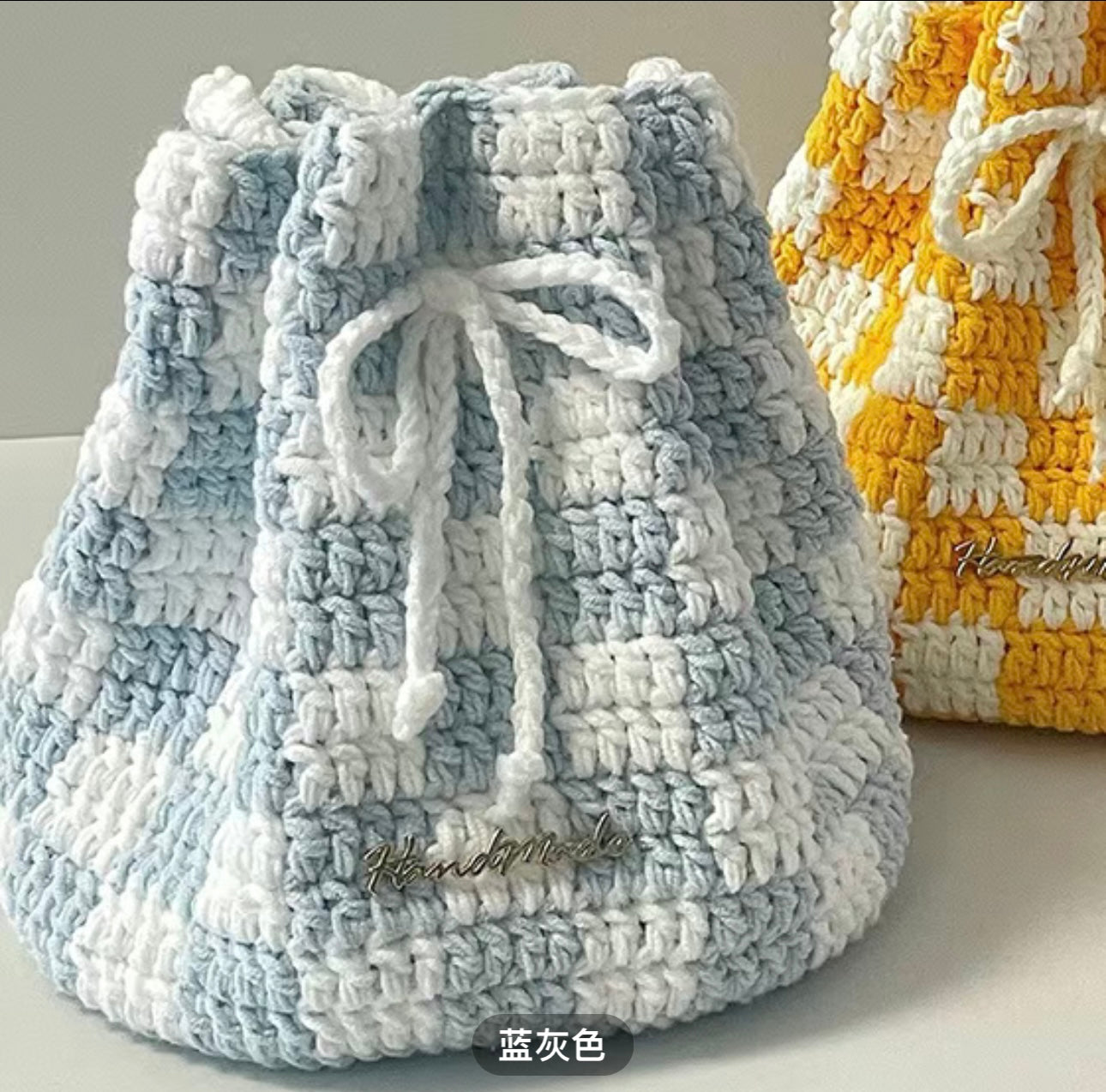 1 Set DIY Knitting Handmade chessboard bucket bag