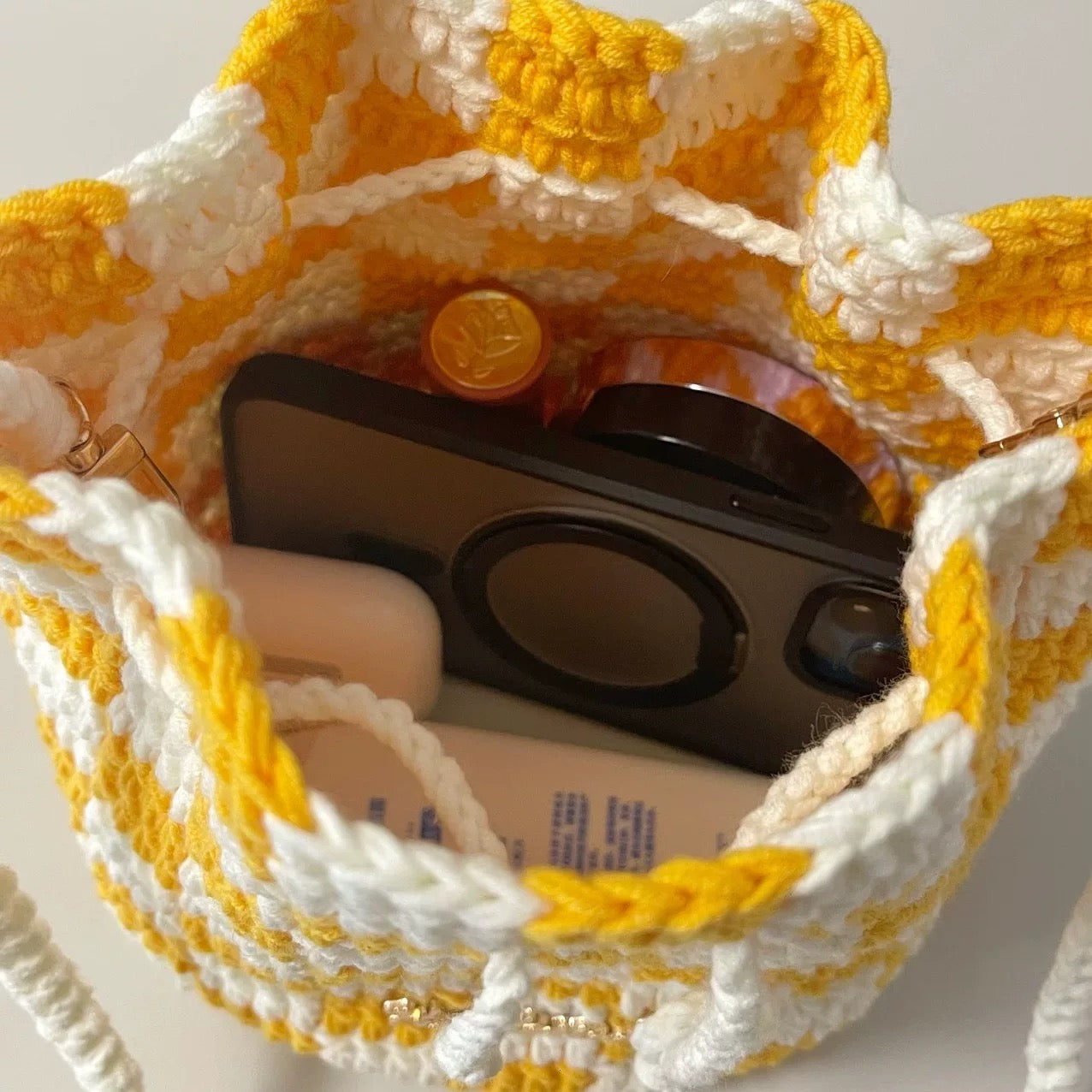 1 Set DIY Knitting Handmade chessboard bucket bag